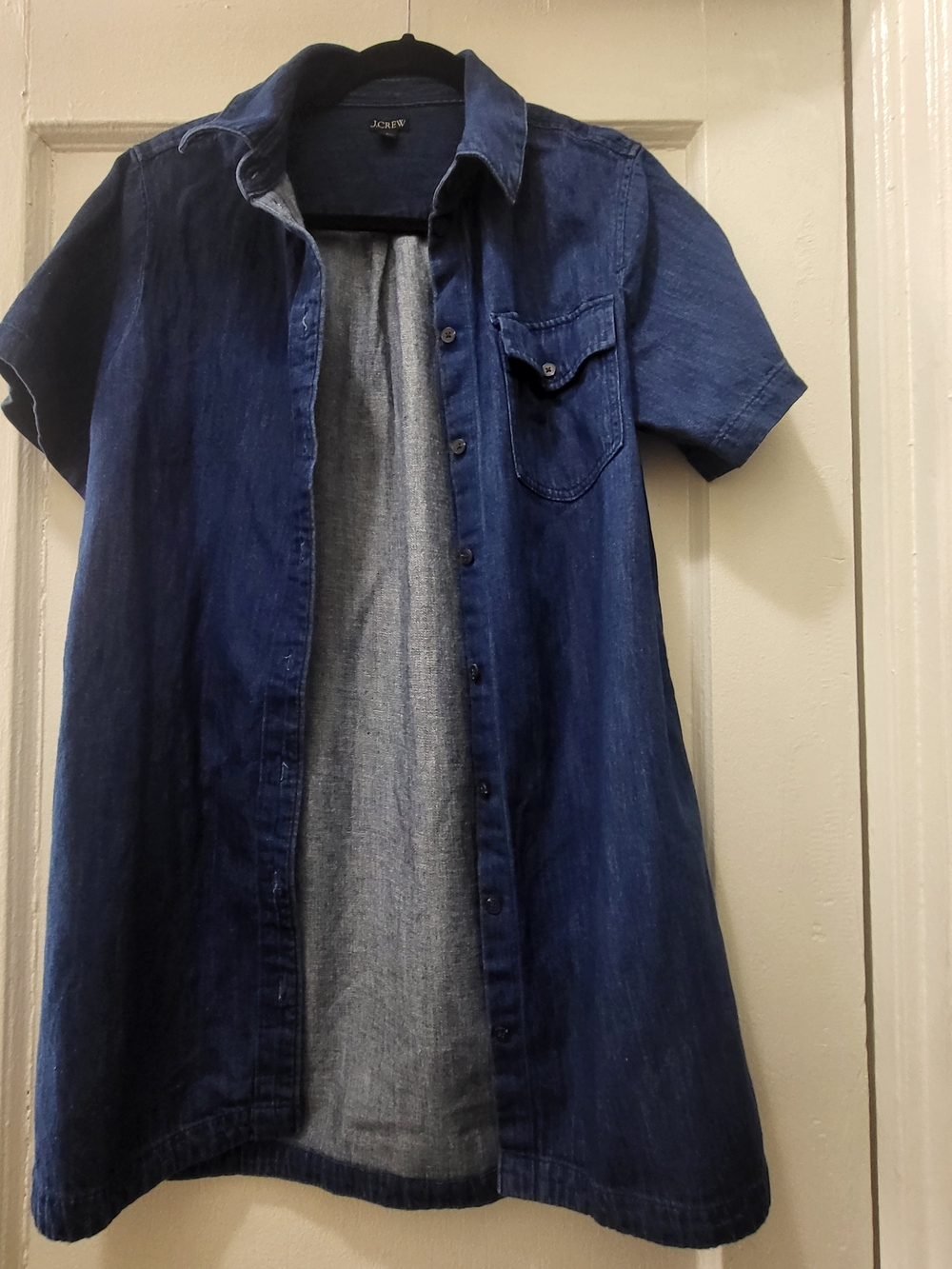 J. Crew Blue Short-Sleeve Chambray Mini Shirt Dress - Picture 5 of 8